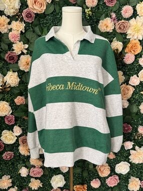 Zara Green & Light Gray Striped Tribeca Midtown Sweatshirt